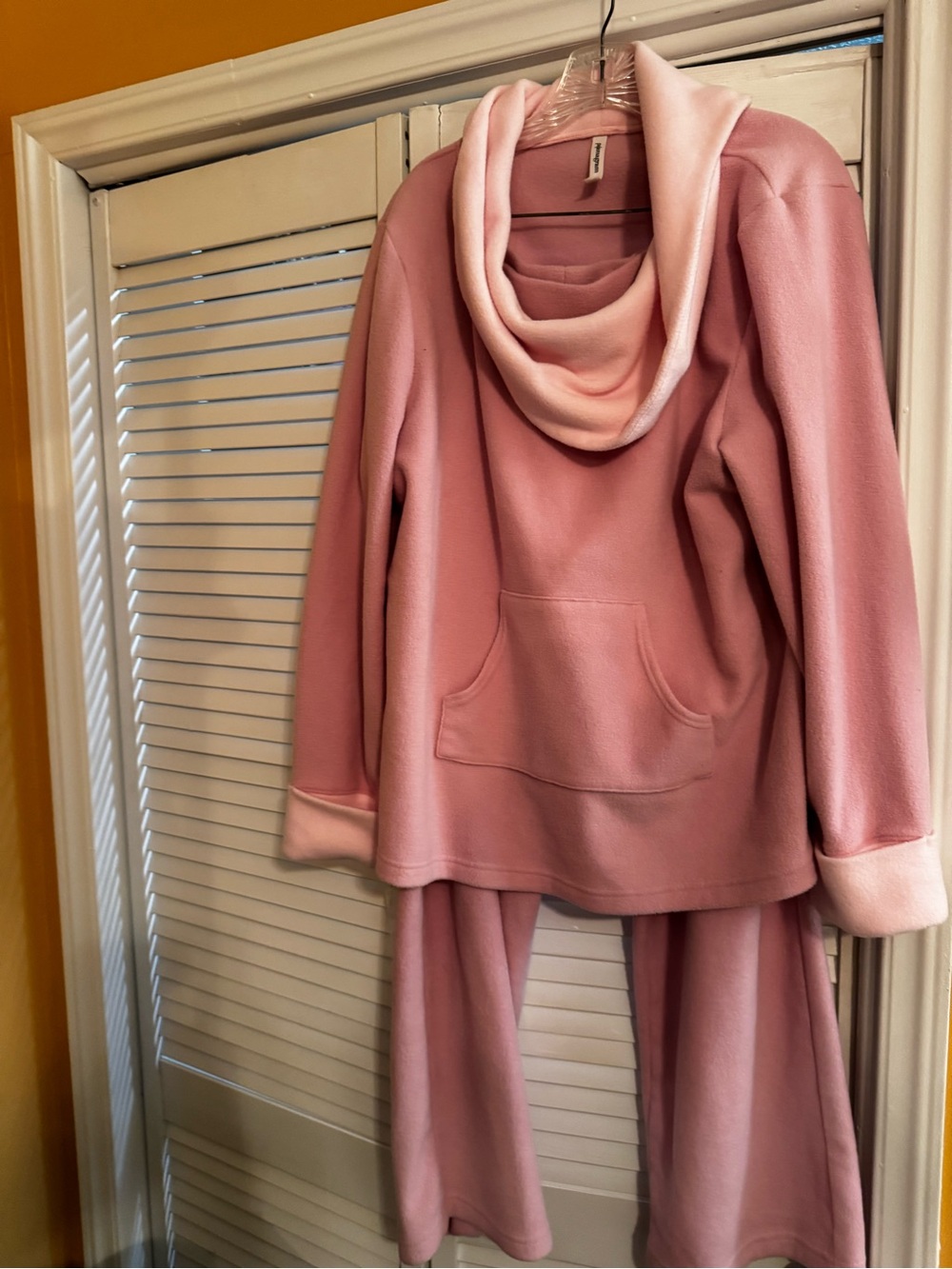 Women's Pink Fleece Pajama Set with Cowl Neck